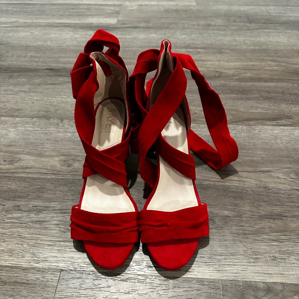 RAYE Mia Red Suede Wrap Around Ankle Tie Block Heel Sandals Women 10